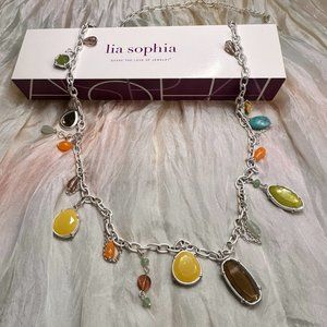 Lia Sophia Gem/Silver Chain Bohemian Long Necklace